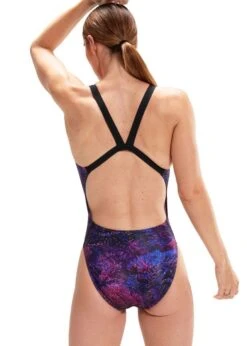 Speedo Allover Digital Leaderback Swimsuit - Black/Indigo Glow/Neon Violet -Speedo Store 8 00317315896 3