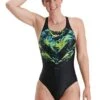 Speedo Women's Placement Digital Powerback Swimsuit - Black/ Adriatic/ Lime