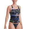 Speedo Women's Placement Digital Powerback Swimsuit - Black/ Salso/ White/ Blue