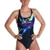 Speedo Placement Digital Powerback Swimsuit - Black/ Magenta/ Blue/ Yellow
