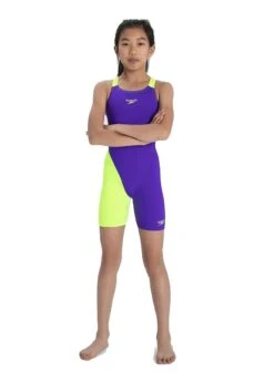 Speedo Girl's Fastskin Junior Endurance+ Openback Kneesuit - Violet / Fluo Yellow