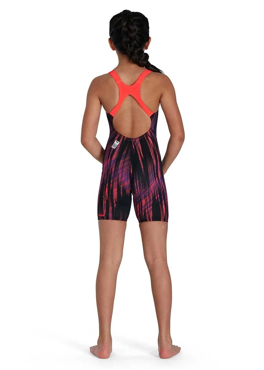 Speedo Girl's Fastskin Endurance+ Openback Kneeskin - Black/ Phoenix Red/ Violet 6 Speedo Girl's Fastskin Endurance+ Openback Kneeskin - Black/ Phoenix Red/ Violet - Image 4