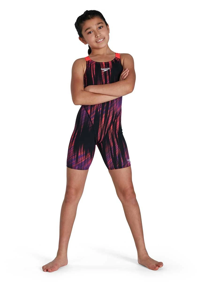 Speedo Girl's Fastskin Endurance+ Openback Kneeskin - Black/ Phoenix Red/ Violet 3 Speedo Girl's Fastskin Endurance+ Openback Kneeskin - Black/ Phoenix Red/ Violet