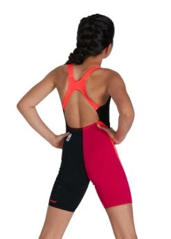 Speedo Girl's Fastskin Endurance+ Openback Kneeskin - Black/ Phoenix Red/ Magenta -Speedo Store 8 09732h026 2