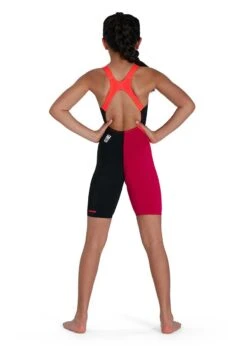 Speedo Girl's Fastskin Endurance+ Openback Kneeskin - Black/ Phoenix Red/ Magenta -Speedo Store 8 09732h026 bk
