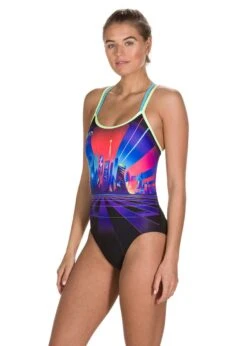 Speedo Neon Fan Placement Double Crossback Swimsuit- Black/ Aquasplash/ Red -Speedo Store 8 10626d279 b 1
