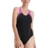 Speedo Plastisol Laneback Swimsuit - Black/ Neon Orchid
