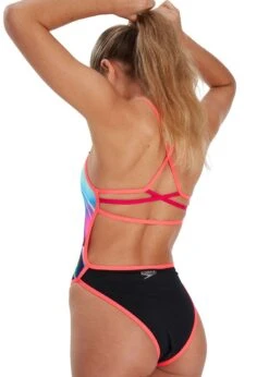 Speedo Glitchzone Placement Ribbonback Swimsuit - Black/ Multi -Speedo Store 8 11717h156 w2