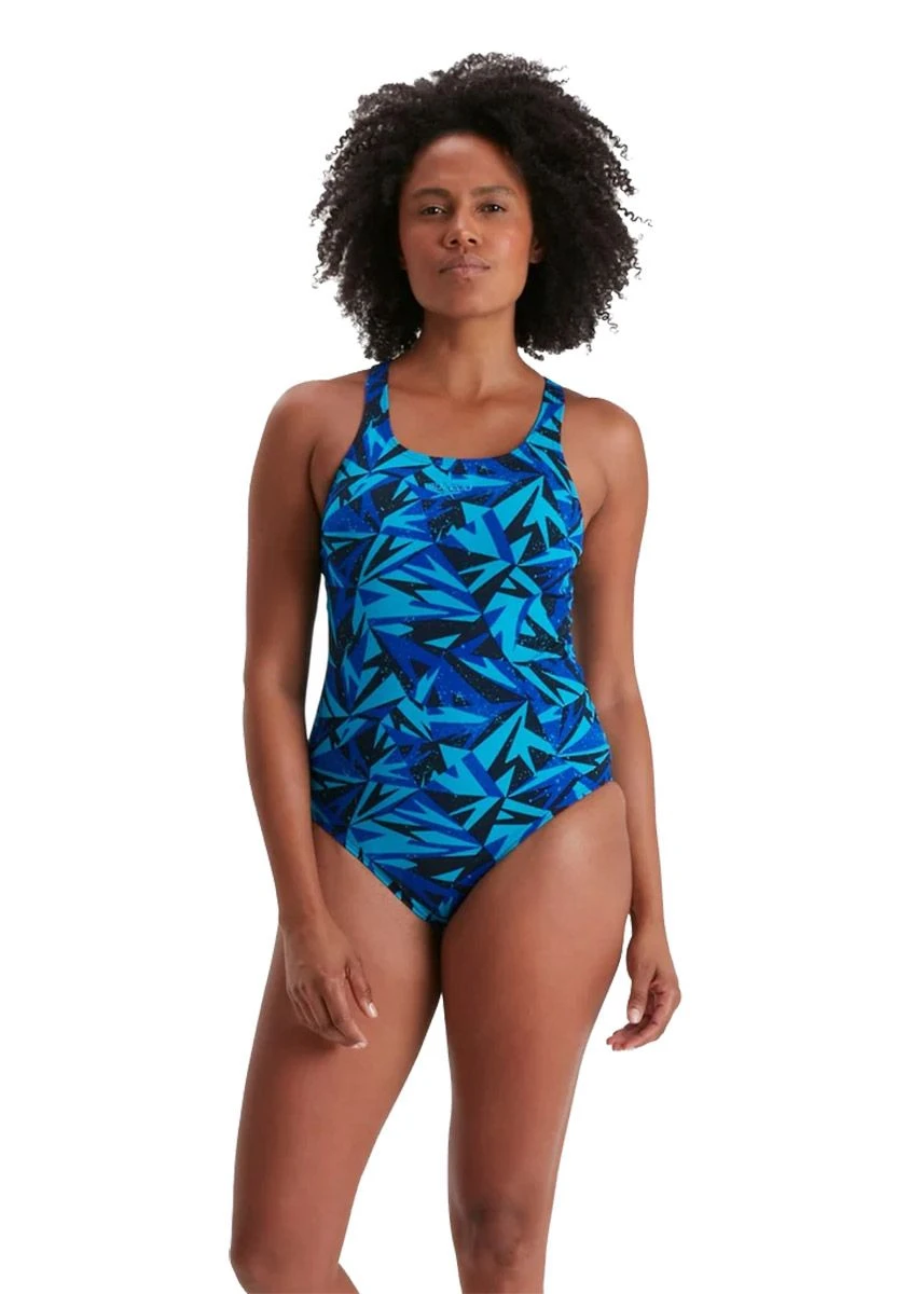 Speedo Boom Logo Allover Medalist Swimsuit - Navy/ Blue/ Pool 3 Speedo Boom Logo Allover Medalist Swimsuit - Navy/ Blue/ Pool