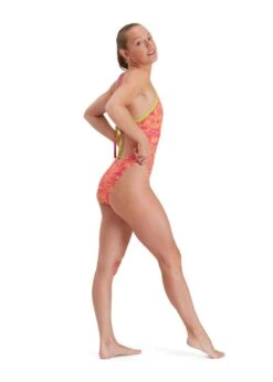 Speedo Ransom Logo Allover Tie-Back Swimsuit - Electric Pink/ Radient Yellow/ Lime -Speedo Store 8 12841g647 x3