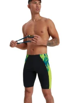 Speedo Men's Eco Endurance+ Splice Jammer - Black/ Lime/ Nordic Teal -Speedo Store 8 13444g812 x4