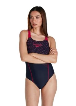 Speedo Medley Logo Medalist Swimsuit - True Navy/ Magenta