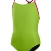 Speedo Girl's Solid Lane Line Back Swimsuit - Atomic Lime/ Electric Pink -Speedo Store green swimsuit
