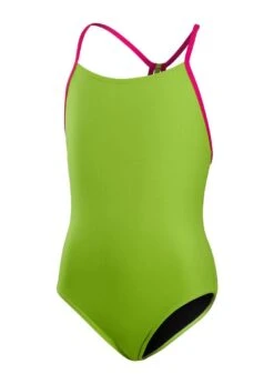 Speedo Girl's Solid Lane Line Back Swimsuit - Atomic Lime/ Electric Pink
