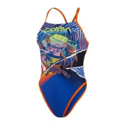 Speedo Fast Lane Placement Ribbonback Swimsuit - Blue Flame/ Salso/ Lime -Speedo Store tumbnail