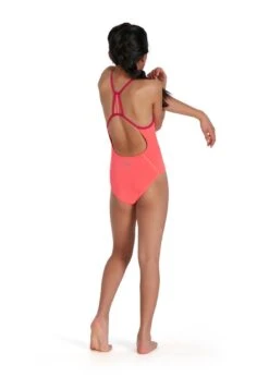 Speedo Girl's Lane Line Back Swimsuit - Phoenix Red/ Magenta