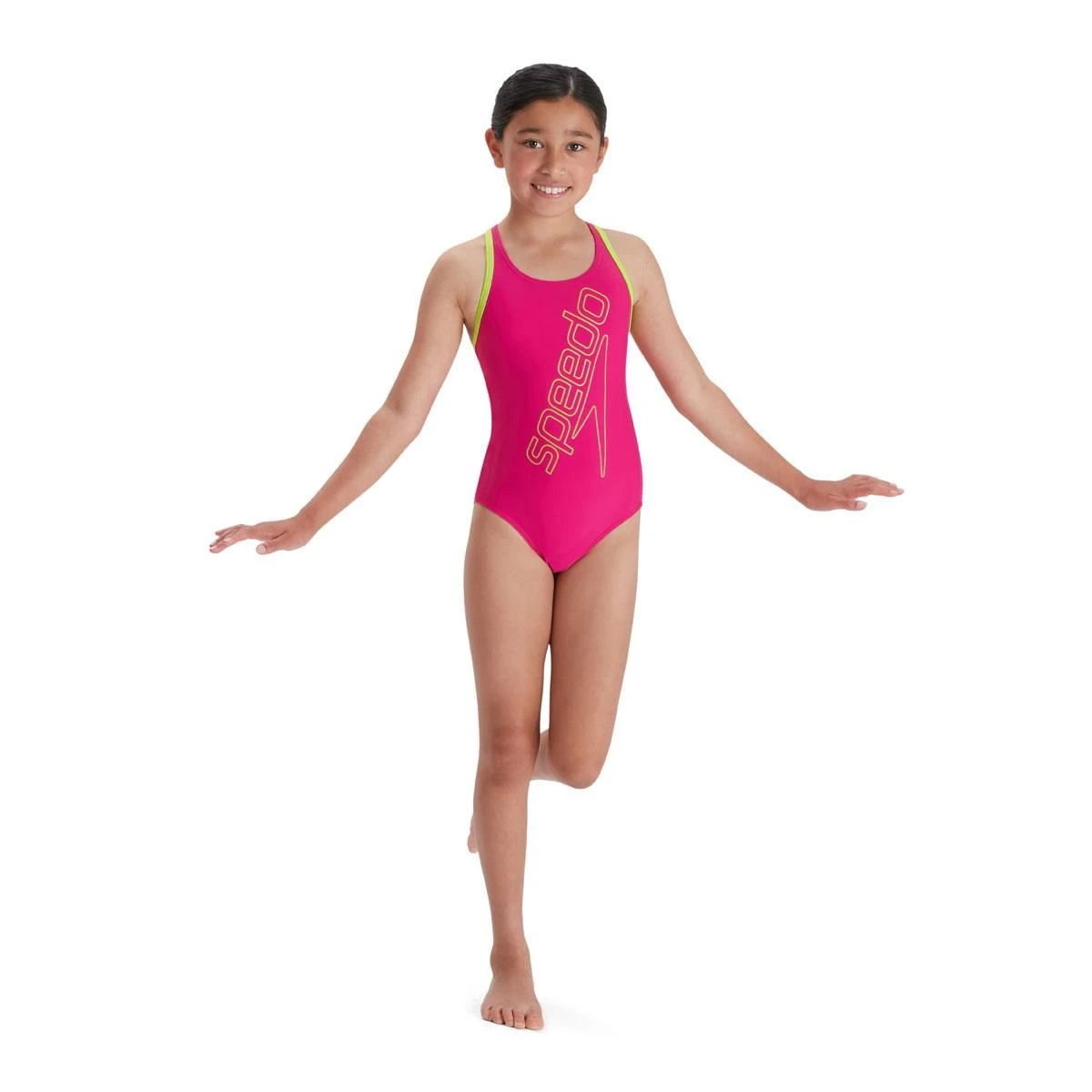 Speedo Girl's Boom Logo Placement Flyback Swimsuit - Electric Pink/ Atomic Lime 10 Speedo Girl's Boom Logo Placement Flyback Swimsuit - Electric Pink/ Atomic Lime - Image 8