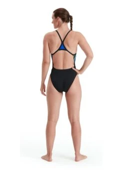 Speedo Placement Digi Turnback Swimsuit - Blue/ Black/ Adriatic