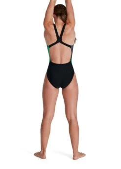 Speedo Placement Digital Powerback Swimsuit - Black/ Charcoal/ Green