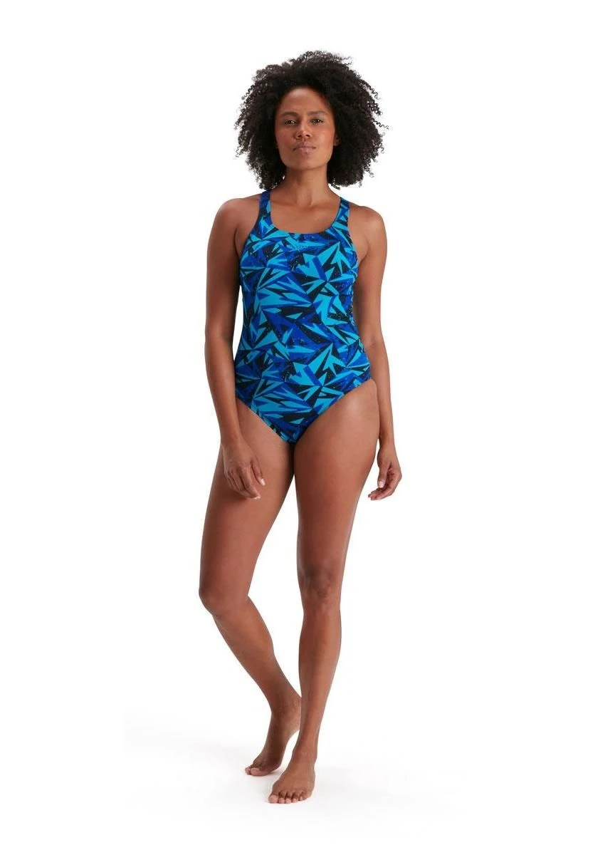 Speedo Boom Logo Allover Medalist Swimsuit - Navy/ Blue/ Pool 5 Speedo Boom Logo Allover Medalist Swimsuit - Navy/ Blue/ Pool - Image 3