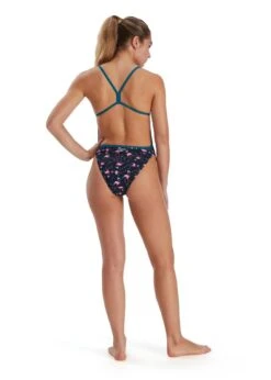 Speedo Flamingo Flare Allover Vback Swimsuit - Navy/ Pink