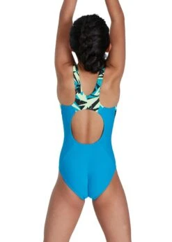 Speedo Girl's Hyperboom Splice Muscleback Swimsuit - Pool/ True Navy/ Bright Zest