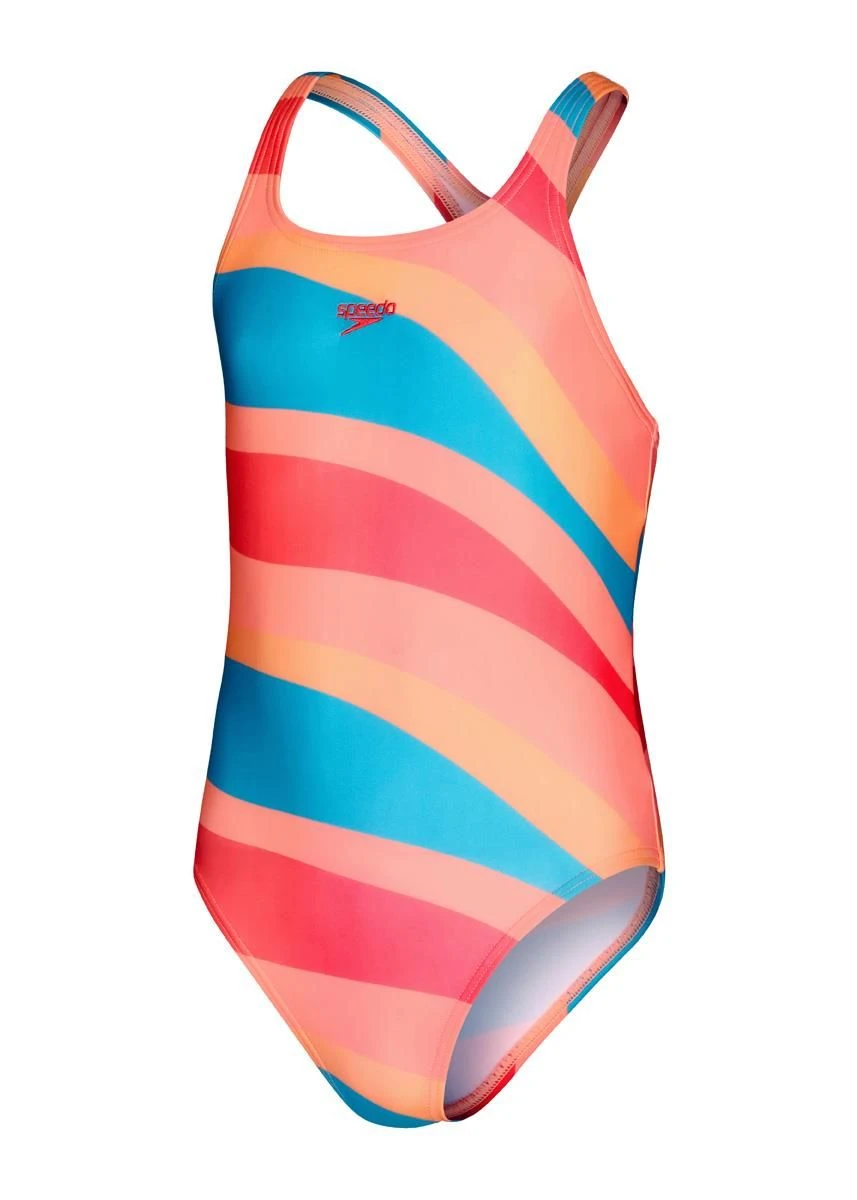 Speedo Girl's Printed Medalist Swimsuit - Soft Coral/ Nectarine/ Aquarium/ Blush 6 Speedo Girl's Printed Medalist Swimsuit - Soft Coral/ Nectarine/ Aquarium/ Blush - Image 4