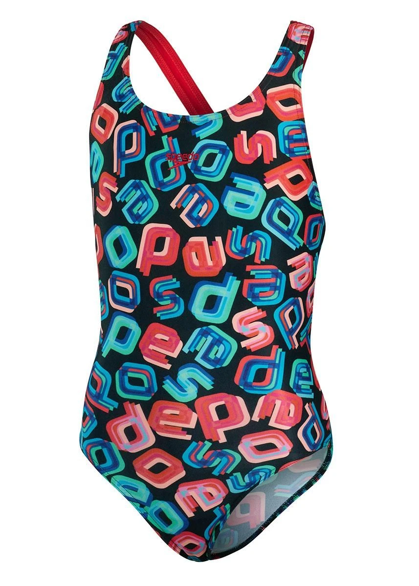 Speedo Girl's Digital Allover Leaderback Swimsuit - Black/ Red/ Pink/ Blue 19 Speedo Girl's Digital Allover Leaderback Swimsuit - Black/ Red/ Pink/ Blue - Image 17