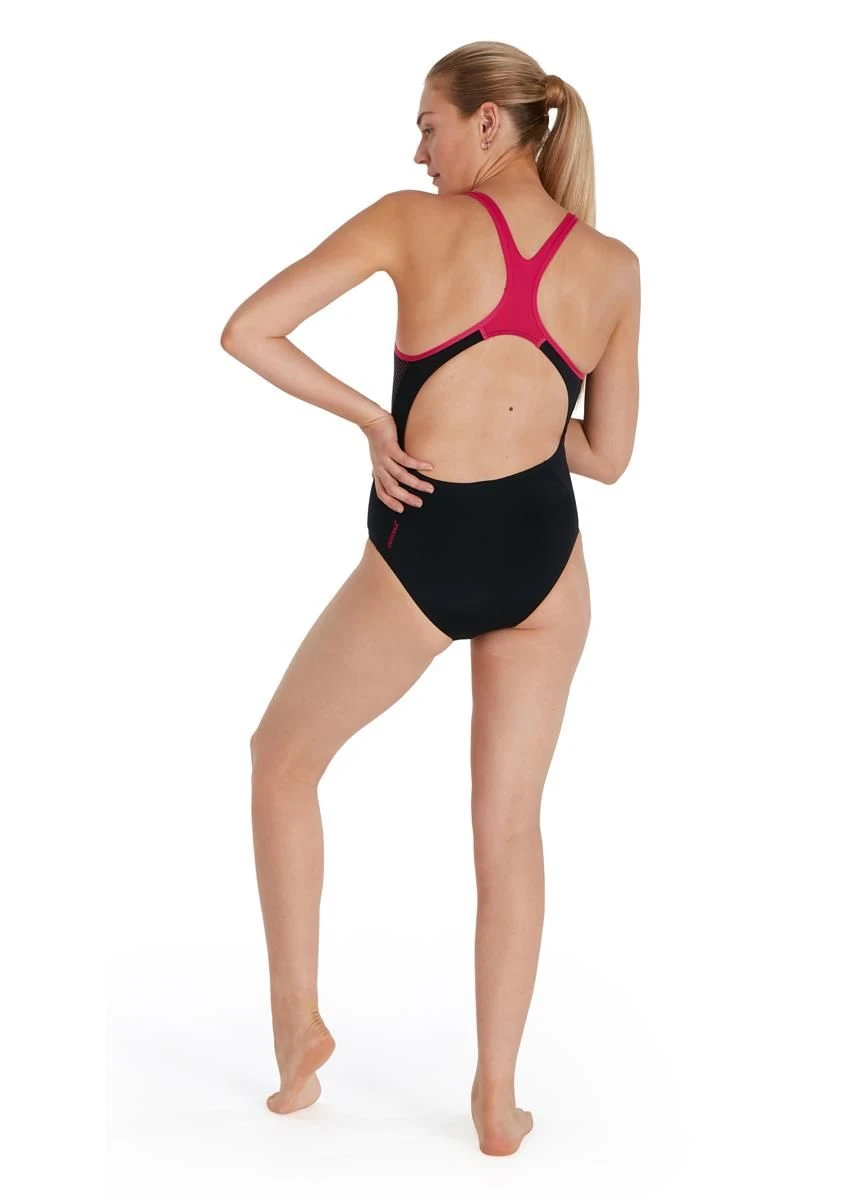 Speedo Plastisol Laneback Swimsuit - Black/ Magenta 4 Speedo Plastisol Laneback Swimsuit - Black/ Magenta - Image 2