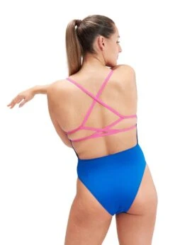Speedo Solid Lattice Back Swimsuit - True Cobalt/Candy Vibe