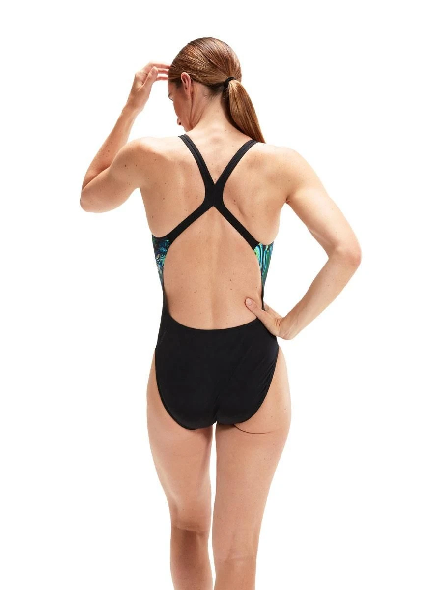 Speedo Placement Digital Powerback Swimsuit - Black/Green Glow/Marine Blue 3 Speedo Placement Digital Powerback Swimsuit - Black/Green Glow/Marine Blue