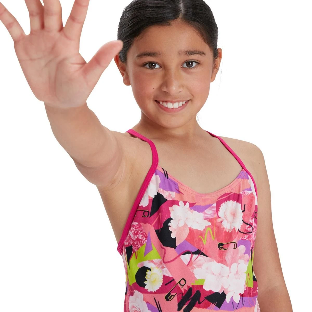 Speedo Girl's Punk Floral Lane Line Back Swimsuit - Pink/ White/ Black/ Lime 22 Speedo Girl's Punk Floral Lane Line Back Swimsuit - Pink/ White/ Black/ Lime - Image 20