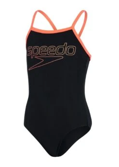 Speedo Girl's Boom Logo Thinstrap Muscleback Swimsuit - Black/ Siren Red/ Papaya Punch -Speedo Store tumbnail 587bb96d 052b 40da 89d7 b93f61f28fa6