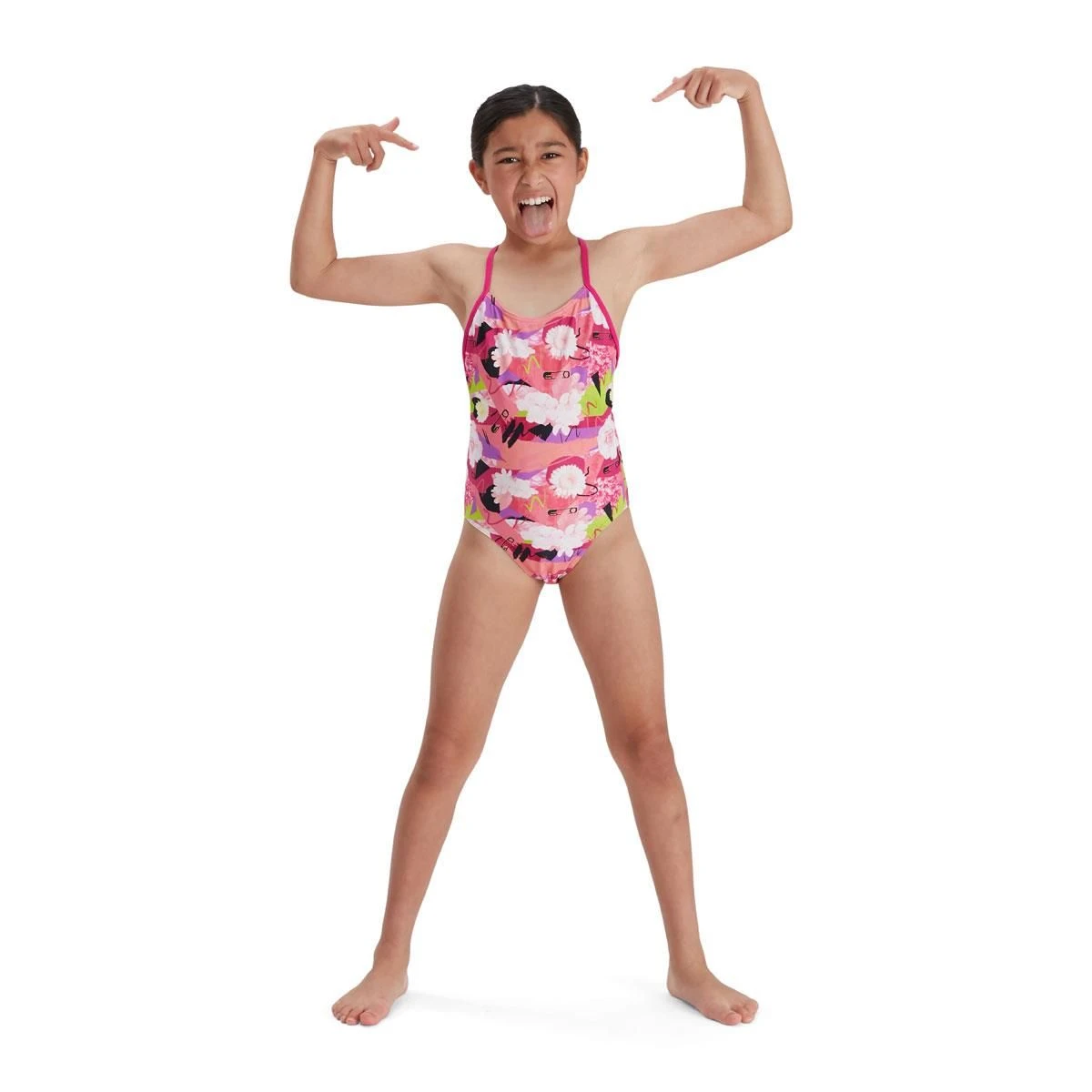 Speedo Girl's Punk Floral Lane Line Back Swimsuit - Pink/ White/ Black/ Lime 20 Speedo Girl's Punk Floral Lane Line Back Swimsuit - Pink/ White/ Black/ Lime - Image 18