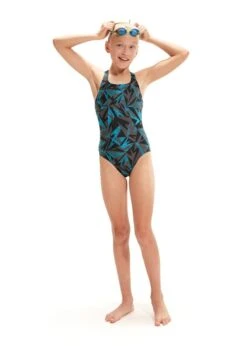 Speedo Girl's HyperBoom Allover Medalist Swimsuit - Black/ Bolt/ Dove Grey -Speedo Store tumbnail 78824869 b742 409c 9a92 a31fea3a33b6