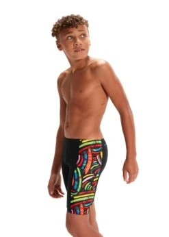 Speedo Boy's Digital Placement Jammer - Black/ Volcanic Orange/ Fluo Green/ Bright Yellow/ Lapis