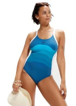 Speedo Shaping Entwine Printed Swimsuit - Blue / White
