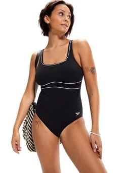 SPEEDO SHAPING CONTOUR ECLIPSE 1 PIECE SWIMSUIT - BLACK / WHITE
