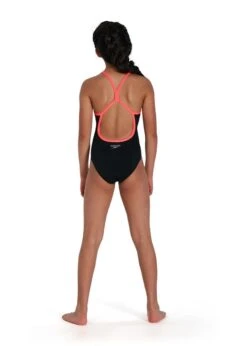 Speedo Girl's Polka Melt Placement Vback Swimsuit - Black/ Red/ Ultraviolet/ Adriatic/ Yellow