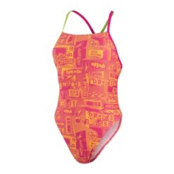 Speedo Ransom Logo Allover Tie-Back Swimsuit - Electric Pink/ Radient Yellow/ Lime -Speedo Store tumbnail 8dae6ce9 c3d4 41c1 9049 befde094097b
