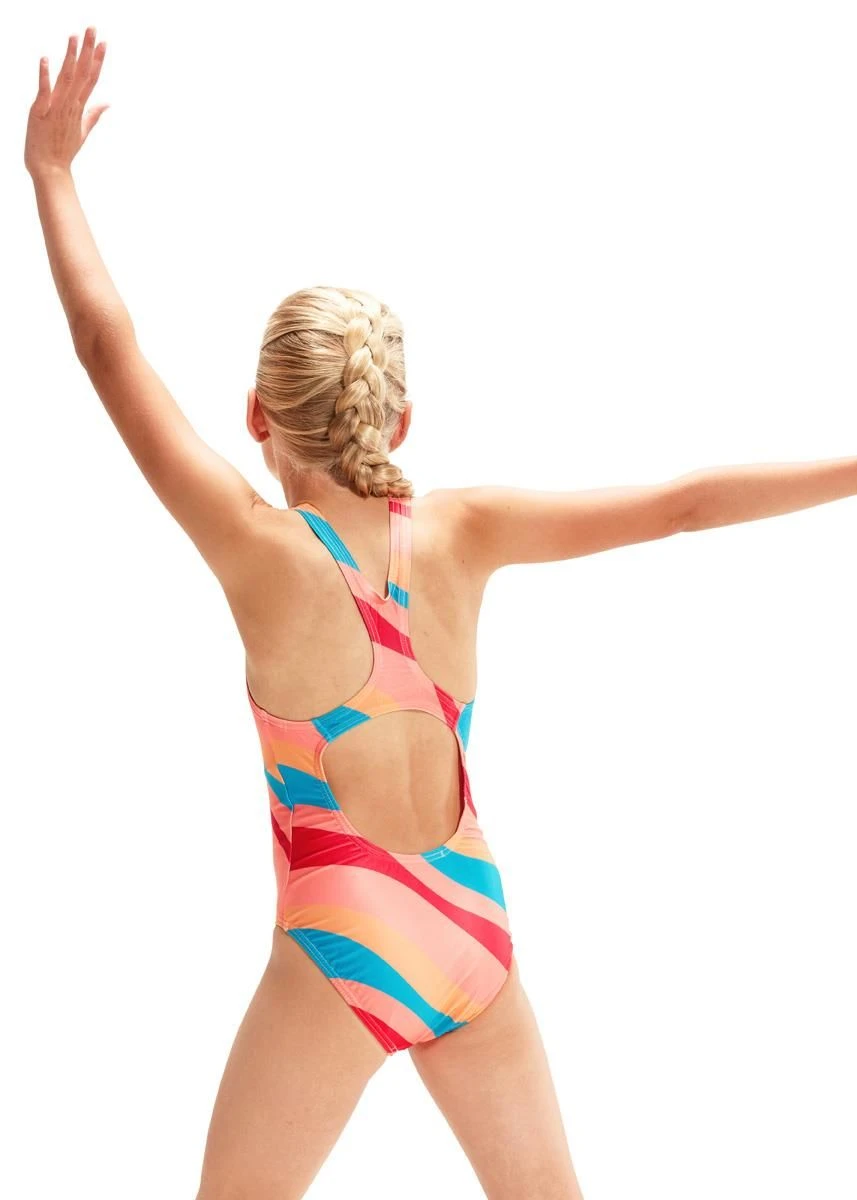 Speedo Girl's Printed Medalist Swimsuit - Soft Coral/ Nectarine/ Aquarium/ Blush 3 Speedo Girl's Printed Medalist Swimsuit - Soft Coral/ Nectarine/ Aquarium/ Blush