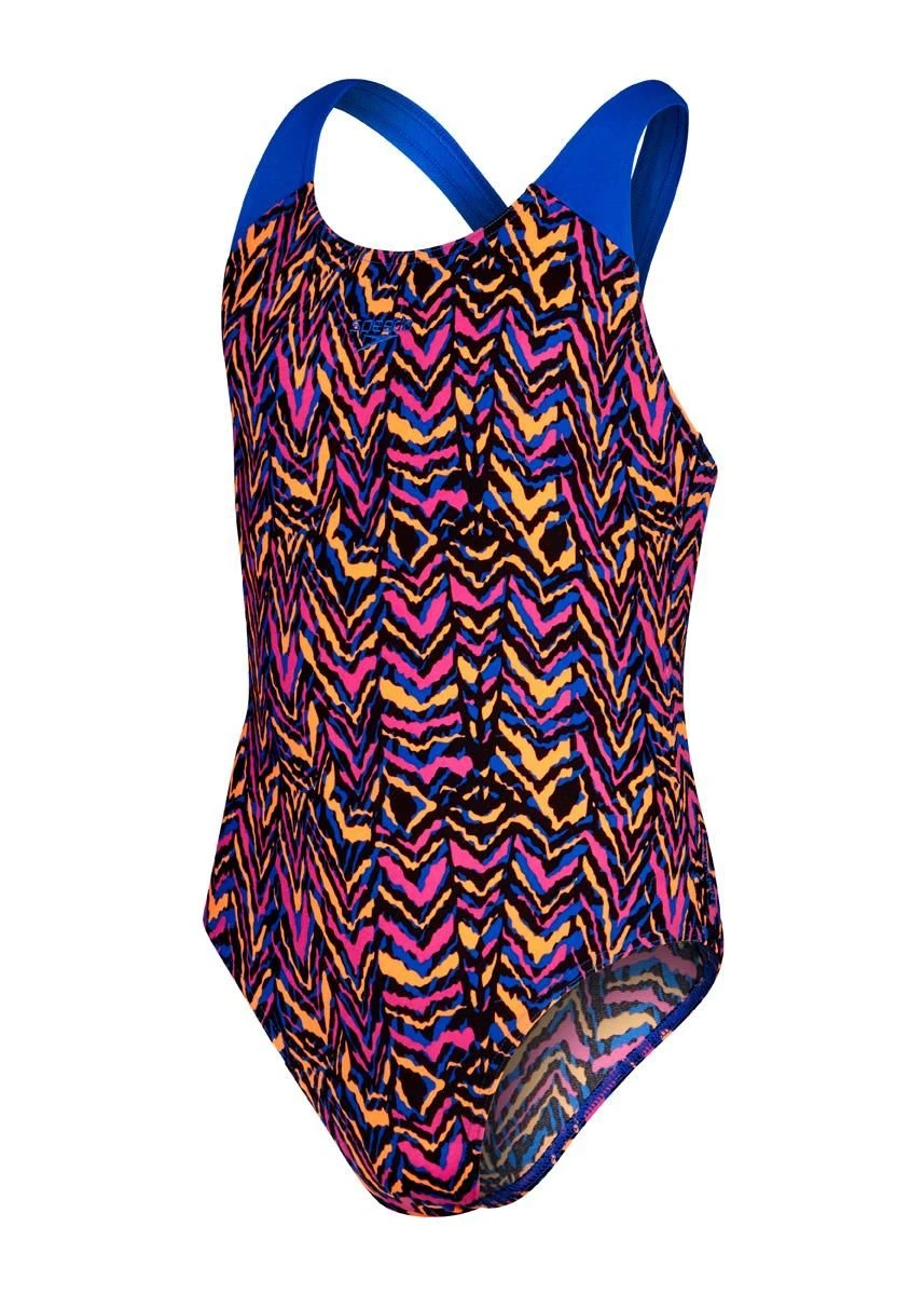Speedo Girl's Allover Splashback Swimsuit - Black/ Blue Flame/ Boost Orange/ Rose Violet 6 Speedo Girl's Allover Splashback Swimsuit - Black/ Blue Flame/ Boost Orange/ Rose Violet - Image 4