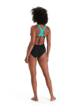 Speedo Plastisol Laneback Swimsuit - Black/ Tile