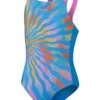 Speedo Girls Printed Pulseback Swimsuit - Baja Blue/Mango/Twilight Mauve/Carrot Cake/Mystic
