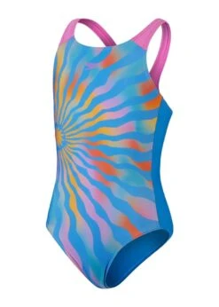Speedo Girls Printed Pulseback Swimsuit - Baja Blue/Mango/Twilight Mauve/Carrot Cake/Mystic
