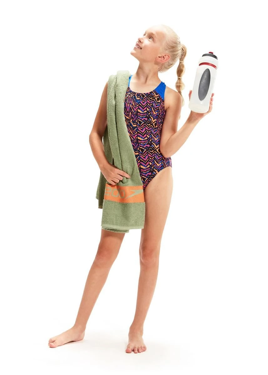 Speedo Girl's Allover Splashback Swimsuit - Black/ Blue Flame/ Boost Orange/ Rose Violet 5 Speedo Girl's Allover Splashback Swimsuit - Black/ Blue Flame/ Boost Orange/ Rose Violet - Image 3