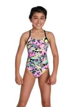 Speedo Girl's Squiggle Splash Lane Line Back Swimsuit - Black/ Pink/ Green/ Yellow/ Red -Speedo Store tumbnail 972b5bf0 9023 4275 b839 37521767db33