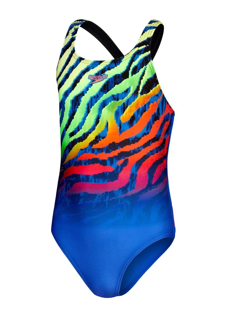 Speedo Girl's Digital Placement Medalist Swimsuit - Blue Flame/ Black/ Fluo Green/ Volcanic Orange/ Sunblaze 7 Speedo Girl's Digital Placement Medalist Swimsuit - Blue Flame/ Black/ Fluo Green/ Volcanic Orange/ Sunblaze - Image 5
