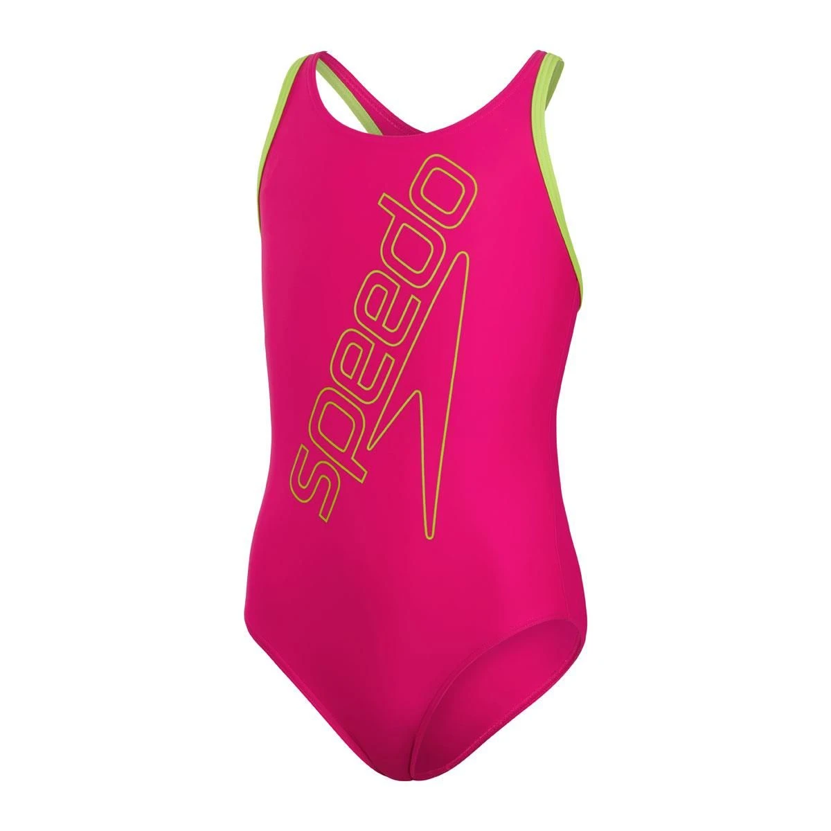 Speedo Girl's Boom Logo Placement Flyback Swimsuit - Electric Pink/ Atomic Lime 14 Speedo Girl's Boom Logo Placement Flyback Swimsuit - Electric Pink/ Atomic Lime - Image 12