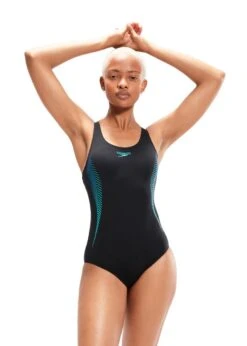 Speedo Placement Muscleback Swimsuit - Black/ Chroma Blue/ Aquarium